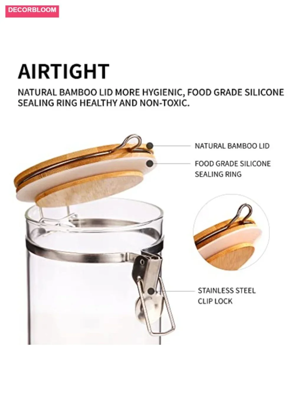 3PCS 49oz Glass Coffee Storage Container with Bamboo Shelf